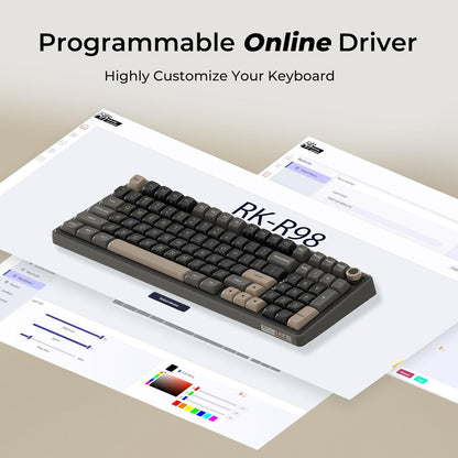 RK ROYAL KLUDGE R98 Pro Mechanical Gaming Keyboard, 96% Wired Creamy Keyboard RGB Backlit with Number Pad and Volume Knob, Gasket Mount, MDA Profile PBT Keycaps, Hot Swappable Pre-lubed Tactile Switch
