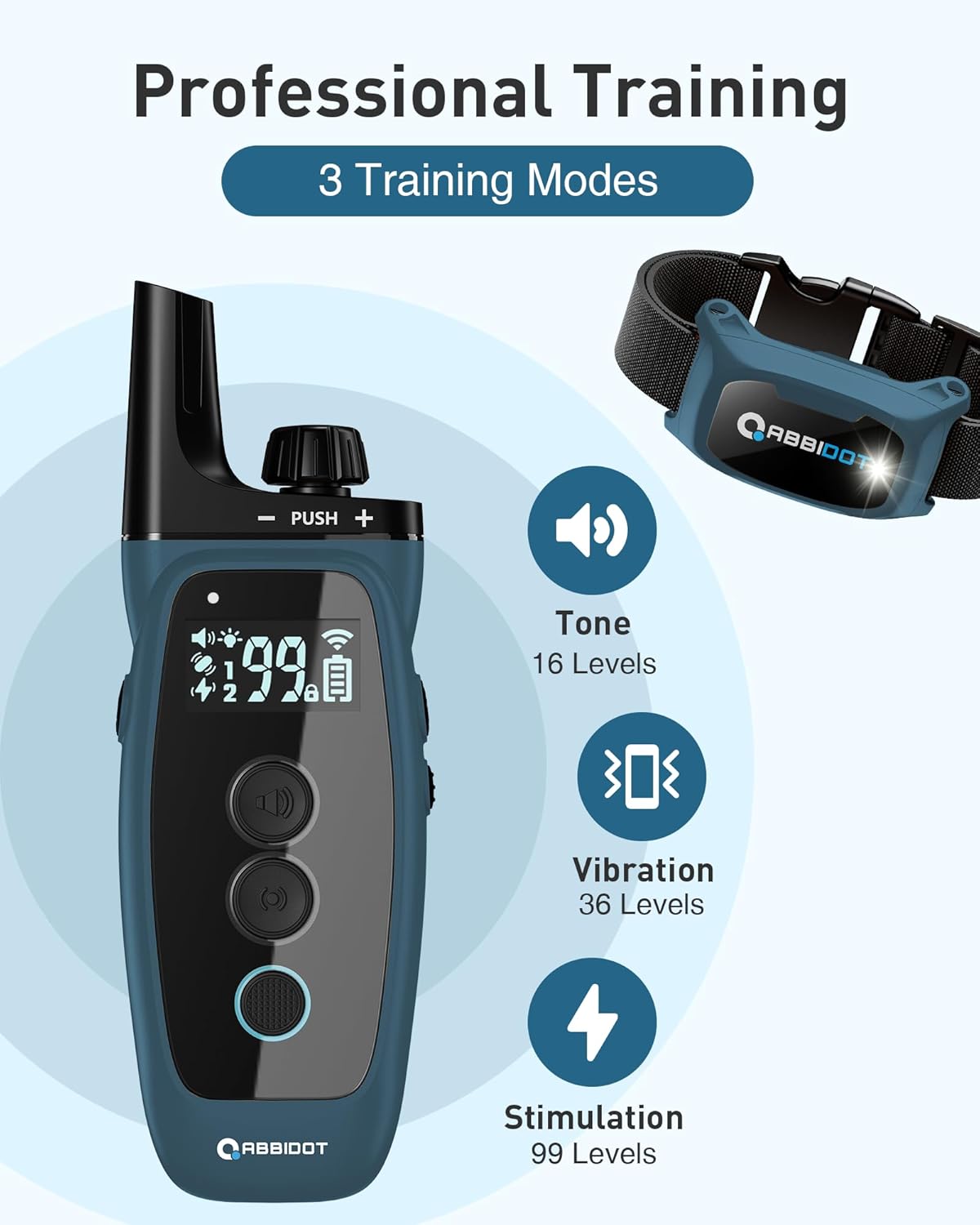 ABBIDOT Shock Collar 2 Dogs - 3300ft Dog Training Collar with Remote, 151 Levels Electric Collar, Safety Lock, Waterproof Rechargeable E Collar for Small Medium Large Dogs (Deep Black, 2 Collars)