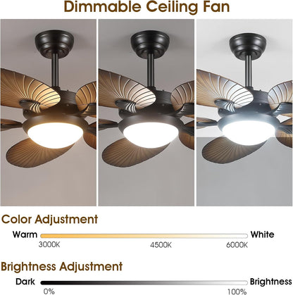 Wiviniya Ceiling Fans with Lights and Remote/APP Control, 44 Inch Tropical Palm Leaf Ceiling Fan with LED Lights, Outdoor Ceiling Fans for Patios Porch, Reversible Quiet Motor, Dimmable, Light Brown