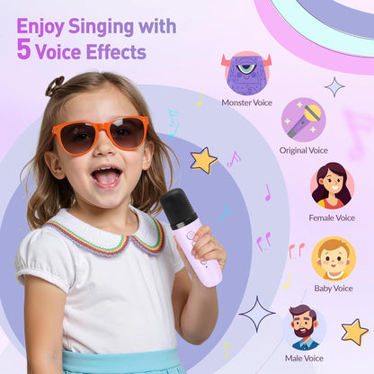 Mini Karaoke Machine for Kids Adults：Portable Bluetooth Karaoke Speaker with 2 Wireless Microphones and Lights for Home Party, Christmas Birthday Gifts for 4-12+ Years Old Girls Boys(Yellow)