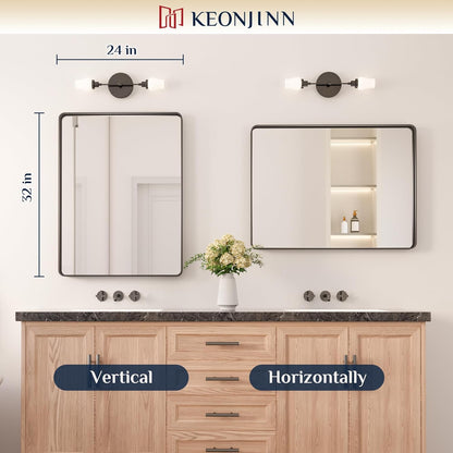 Keonjinn 42 x 36 Brushed Nickel Bathroom Vanity Mirror, Large Rounded Rectangle Bathroom Mirrors for over Sink, Metal Framed Silver Mirror for Wall, Shatterproof HD Tempered Glass(Horizontal/Vertical)