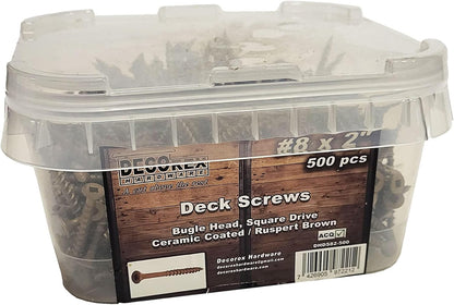 #8 x 3" Deck Screws | Square Drive | Bugle Head | Brown Ruspert | 100pcs Box