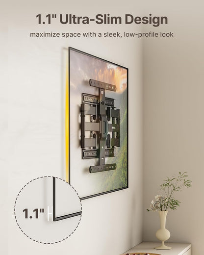 monTEK Ultra Slim TV Wall Mount for Most 37-75 inch TVs, 1.1" Thin Low Profile TV Bracket, Full Motion TV Mount Dual Swivel Articulating Tilt 6 Arms, Max VESA 400x400mm, Up to 132lbs, 16"/18" Studs