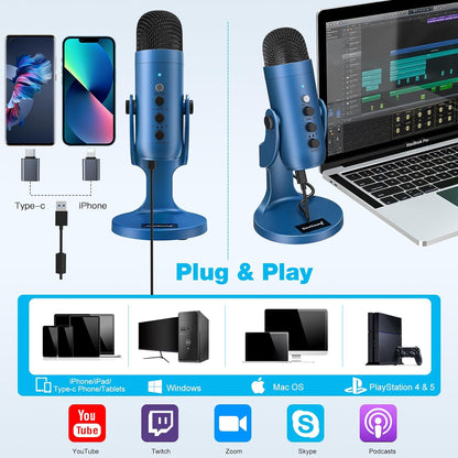 ZealSound USB Microphone,Condenser Phone Computer PC Mic kit,Plug&Play Gaming Microphones for PS 4&5.Mic Gain&Volume Control,Echo &Mute Button for Vocal,Record,Streaming,Discord YouTube Podcast on Mac