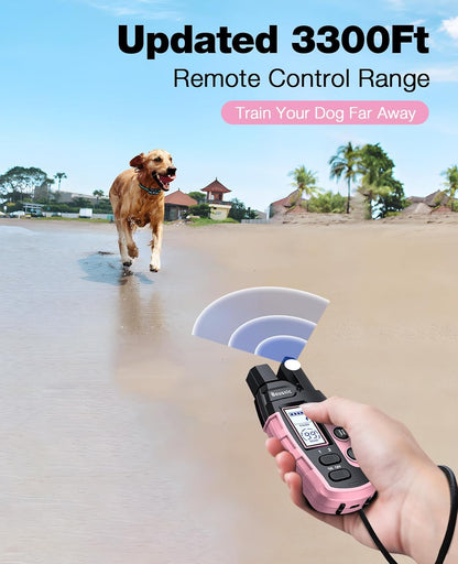 Bousnic Dog Shock Collar - 3300Ft Dog Training Collar with Remote for 5-120lbs Small Medium Large Dogs Rechargeable Waterproof e Collar with Beep (1-8), Vibration(1-16), Safe Shock(1-99) Modes (Blue)