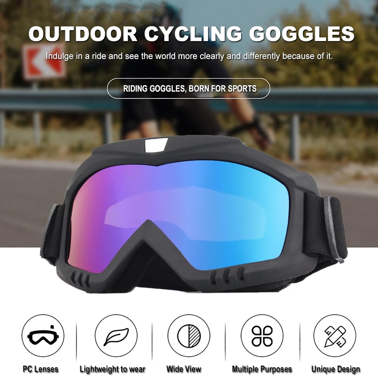 immoono 2Pcs Dirt Bike Goggles with Neck Gaiter, Motorcycle Goggles ATV Goggles Riding Ski Racing Goggles Windproof