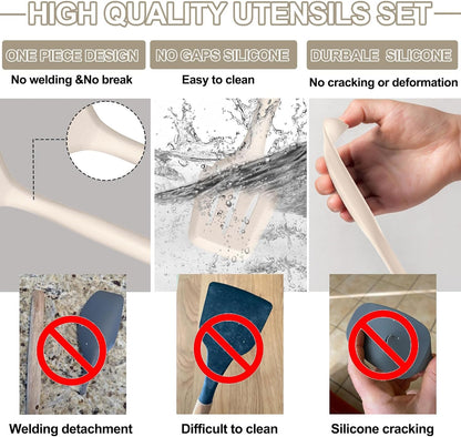 Silicone Kitchen Cooking Utensils Set, Umite Chef 22Pcs Heat Resistant Kitchen Utensils, Spatula, Spoon, Whisk, Dishwasher Safe Kitchen Utensil Gadgets Tools Set for Nonstick Cookware(Khaki)