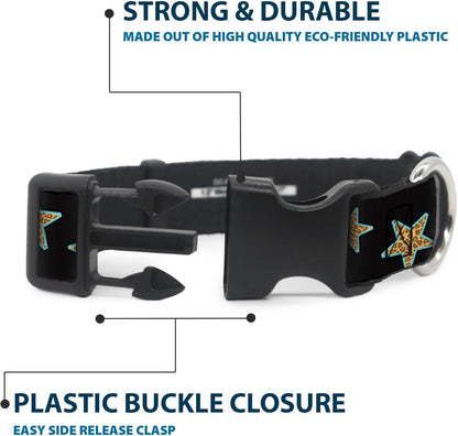 Buckle-Down PC-W21909-M Dog Collar Plastic Clip Buckle, 1"x11"-17", Star Black/White