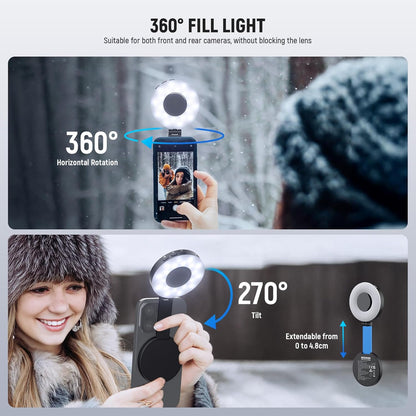 NEEWER BASICS Magnetic Selfie Light Compatible with MagSafe iPhone,CRI95 700lx/0.3m Folding LED Phone Fill Ring Lighting with Mirror for Zoom Makeup Photography Recording Video Conference, Black NL48B