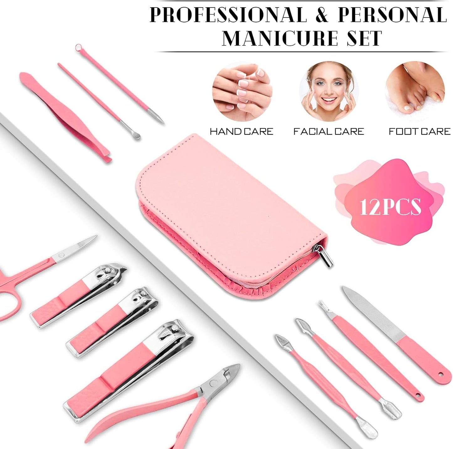 Manicure Pedicure Set, Nail Clipper Set for Men Women, Professional Manicure Kit Pedicure Kit, Nail Care Kit with Green Travel Leather Bag, Set 12 in 1