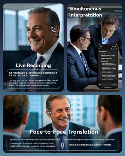 AI Translation Earbuds Language Bluetooth 5.4 Headphones Translator for 144 Languages & Accents Online Translation,Translator Earpiece with Bluetooth & APP for Travel/Business/Learning, Ebony Black