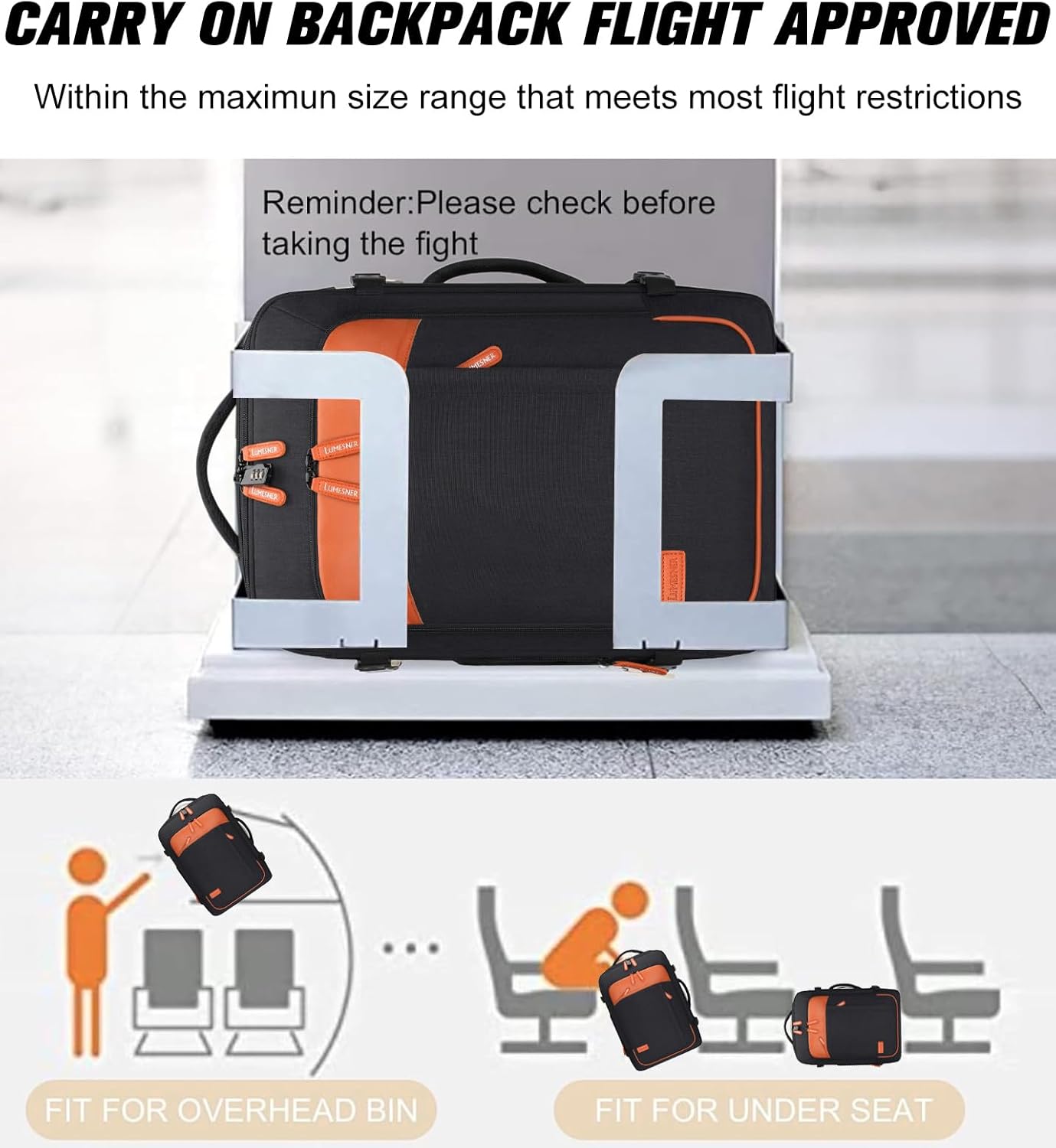 Lumesner Carry on Backpack, Extra Large 40L Flight Approved Travel Backpack for Men & Women