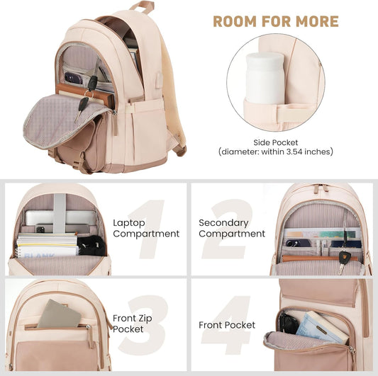 WINDARS School Backpack for Teen Girls, Cute College Backpacks for Women Students Aesthetic Bookbag Large 15.6 Inch Laptop Bag Middle School Travel Back Pack (Khaki Beige) - PuriLite
