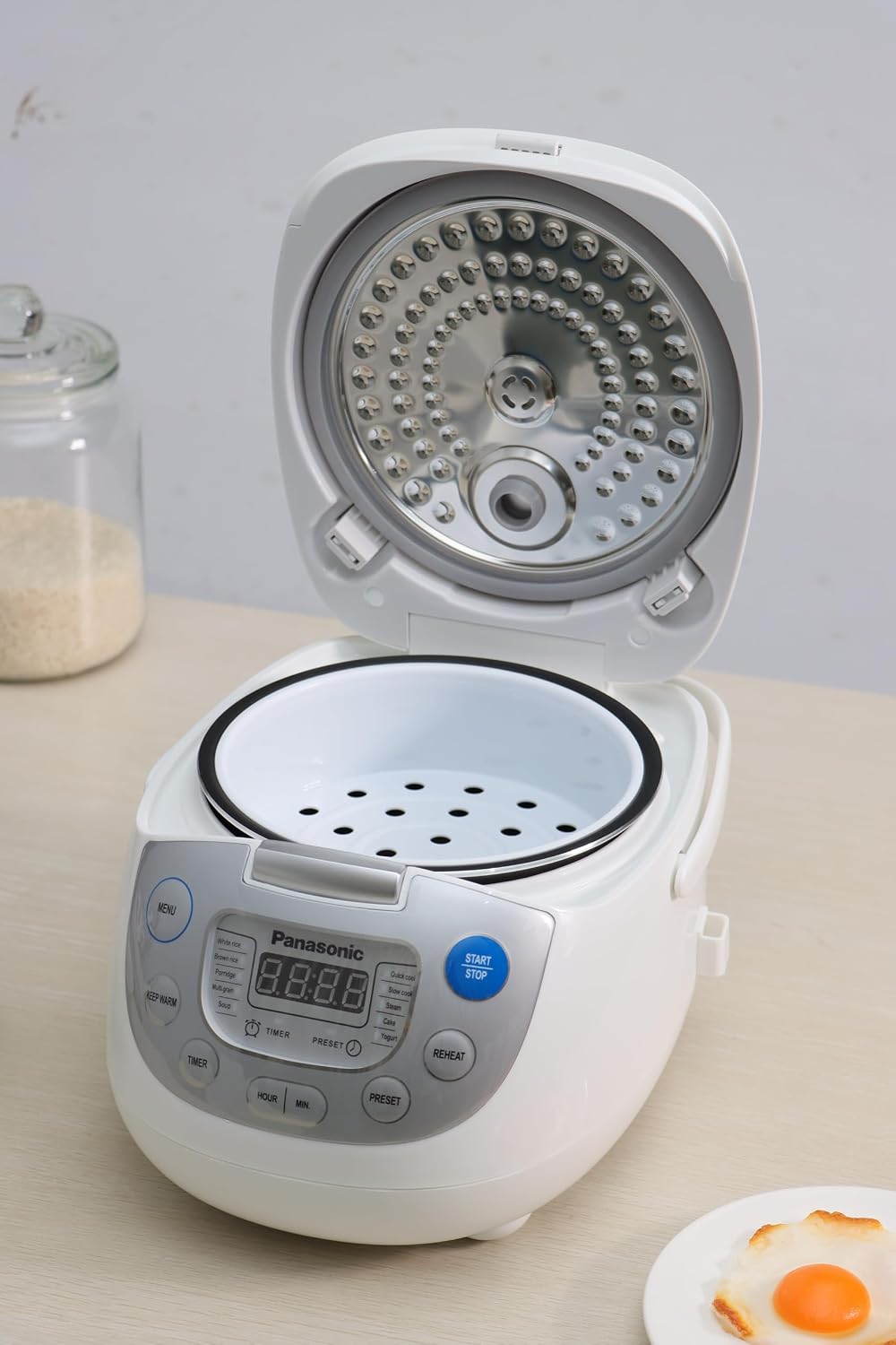 Panasonic SRZC123L Rice Cooker, 6-Cup Uncooked/12-Cup Cooked, Fuzzy Logic Microcomputer, Thick Non-Stick Aluminum Pan, Detachable Inner Lid, 10 Programs, Auto Keep Warm, Keep Warm, White