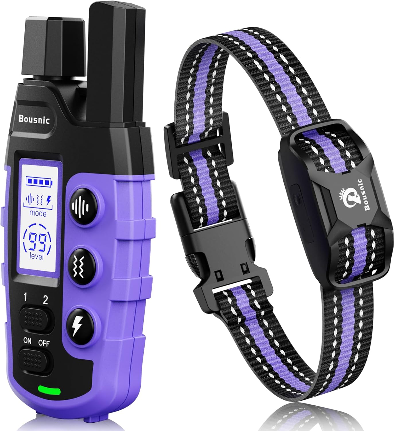 Bousnic Dog Shock Collar - 3300Ft Dog Training Collar with Remote for 5-120lbs Small Medium Large Dogs Rechargeable Waterproof e Collar with Beep (1-8), Vibration(1-16), Safe Shock(1-99) Modes (Blue)