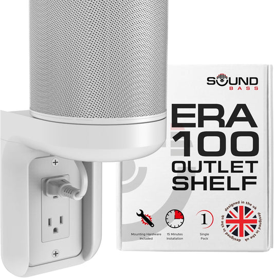 ERA100 Shelf Wall Outlet AC, White, Home, Compatible with Sonos ERA 100, Plug Mount Organizer, Bathroom, Kitchen, Bedrooms, Cord Management, Easy Installation, Mounting Kit Included