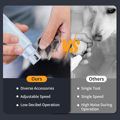 Dog Nail Grinder with LED Light, Rechargeable Pet Nail Grinder Kit with Nail Grinder and Trimmer, Low-Noise, 2-Speed Powerful Pet Nail Trimmer for Large Medium Small Animal Nail Care (Blue)