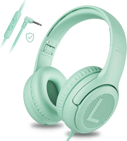 awatrue Kids Headphones with Microphone, Wired Headphones for Kids 85/94dB Safe Volume Limit, Over Ear Headsets, Boys Girls Childrens Headphones for School/Travel/Fire Tablet/BlueOrange