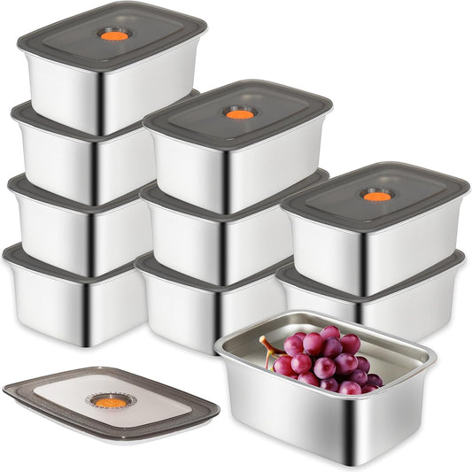 10 Pack Stainless Steel Food Storage Containers with Leak-Proof Lids, 50 oz / 1500 ml Airtight Bento Lunch Box Metal Meal Prep Container Stackable & Reusable for Fruit Snack Leftovers Freezer Safe