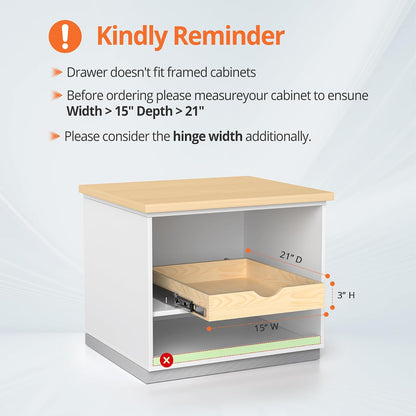Wooden Pull Out Cabinet Organizer, Slide Out Drawer for Kitchen Organizers and Storage, Soft Close, Heavy Duty, Full-Extension