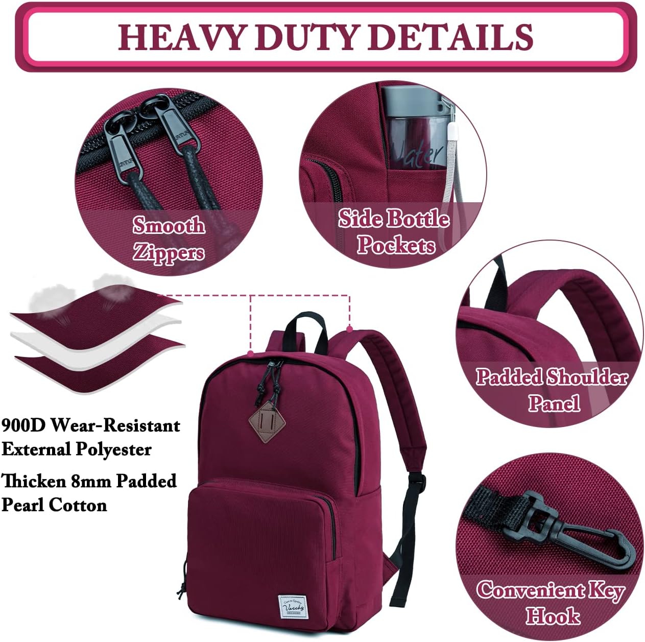 VASCHY Lightweight School Backpack for Women with Sleeve for 14" Laptop