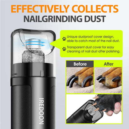 IREDOON Dog Nail Grinder Upgraded - Professional 3-Speed Super Quiet and Low Vibration Electric Pet Nail Grinder with 4 LED Lights - Painless Paws Grooming & Smoothing for Small to Large Dogs (Blue)