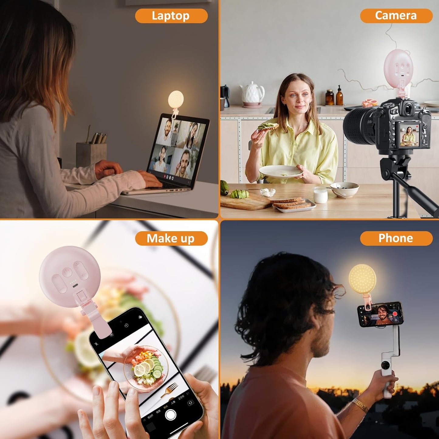 Anautin 60 LED Ring Light, Rechargeable Selfie Light with Front & Back Clip, 2500-6500K Portable Phone Light, Adjustable 3 Light Modes for iPhone, iPad, Tablet, Laptop, CRI97+, 90 Grams (Black)
