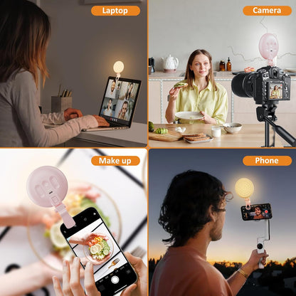 Anautin 60 LED Ring Light, Rechargeable Selfie Light with Front & Back Clip, 2500-6500K Portable Phone Light, Adjustable 3 Light Modes for iPhone, iPad, Tablet, Laptop, CRI97+, 90 Grams (Pink)