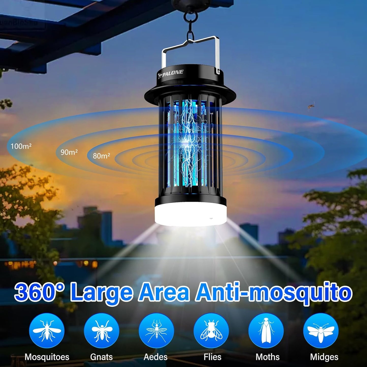 PALONE Bug Zapper, Electric Bug Zapper with 4200V,Indoor Bug Zapper with 2600mAh Used for 13 Hours, Portable Electric Flytrap,Outdoor Bug Zapper for Home,Backyard,Patio,Camping and Fishing