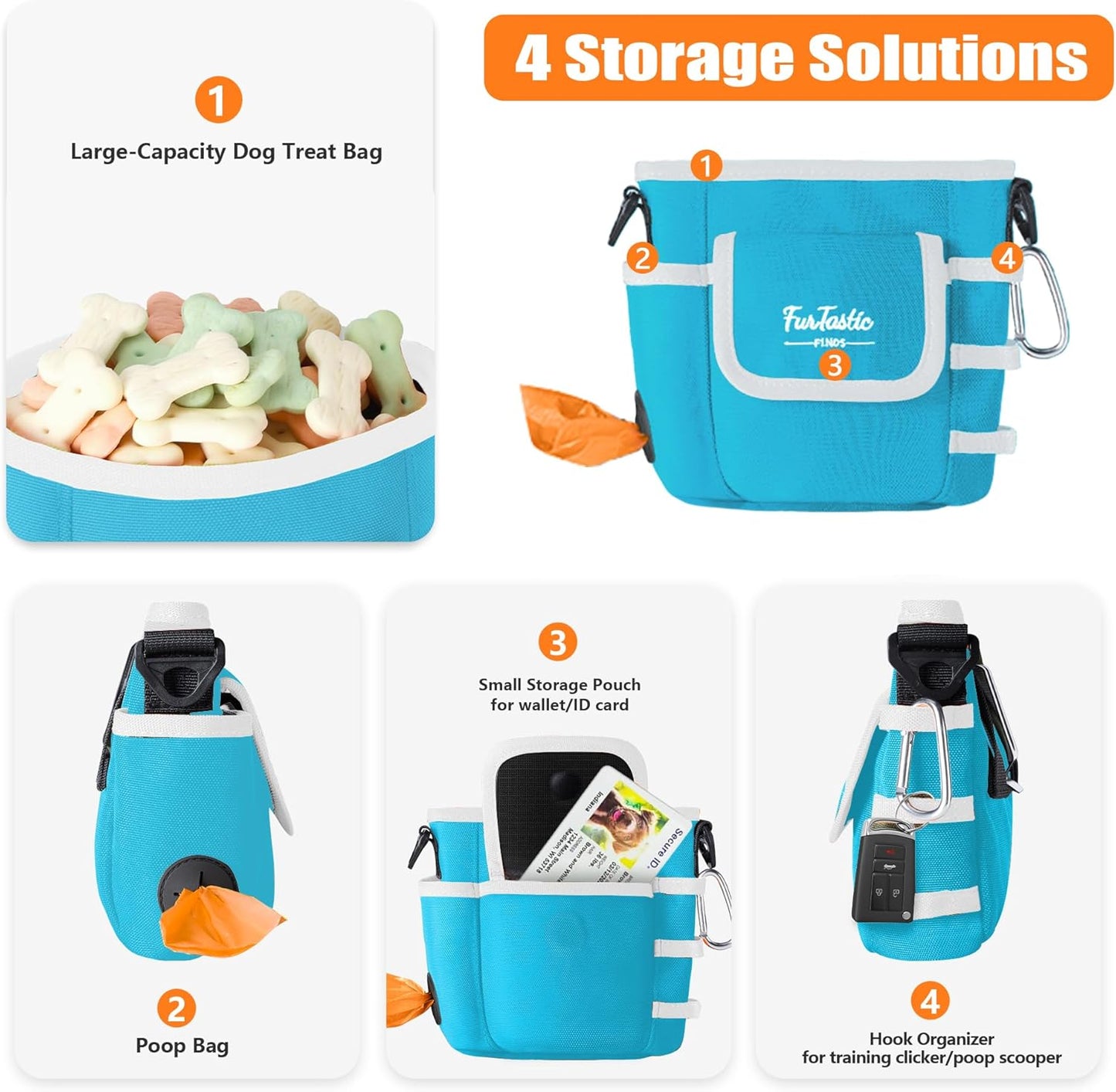 FurtasticFinds Dog Treat Pouch with Quick-Release Magnetic Closure, 3-Way Wear Treat Bags, 900D Waterproof Fabric, 4 Storage Spaces, Treat Pouch for Pet Training Walking (Grey)