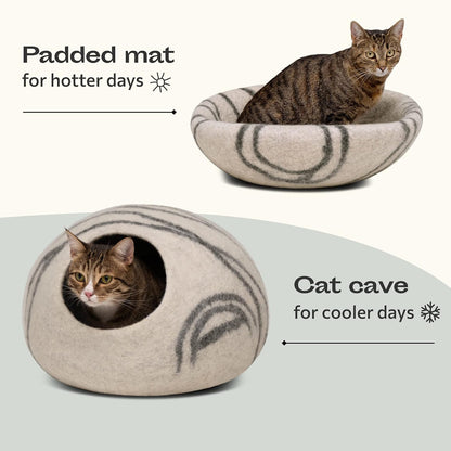 MEOWFIA Cat Cave - New Zealand Wool Bed for Indoor Cats (Light Grey)