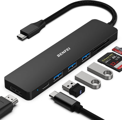 BENFEI USB C HUB 7in1, USB C HUB Multiport Adapter with USB-C to HDMI, USB-C to SD/TF Card Reader/3*USB 3.0/100W Power Delivery, Compatible with iPhone 15 Pro/Max, MacBook, iPad Pro, iMac, S23, XPS17