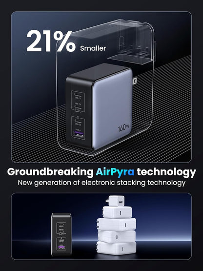 UGREEN 160W USB C Charger Nexode X Series, 4-Port PD 3.1 PPS Compact Fast GaN Foldable Wall Charger for MacBook Pro/Air, Dell XPS, iPhone 15 Pro/14, iPad Pro, Galaxy S24/S23, Pixel 8, Steam Deck