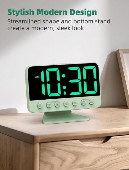 Odokee Digital Alarm Clocks for Bedrooms: Large Bold Number 5 Brightness Dimmer - Easy to Read Across The Room - 5 Alarm Sound 8 Night Light - Silver