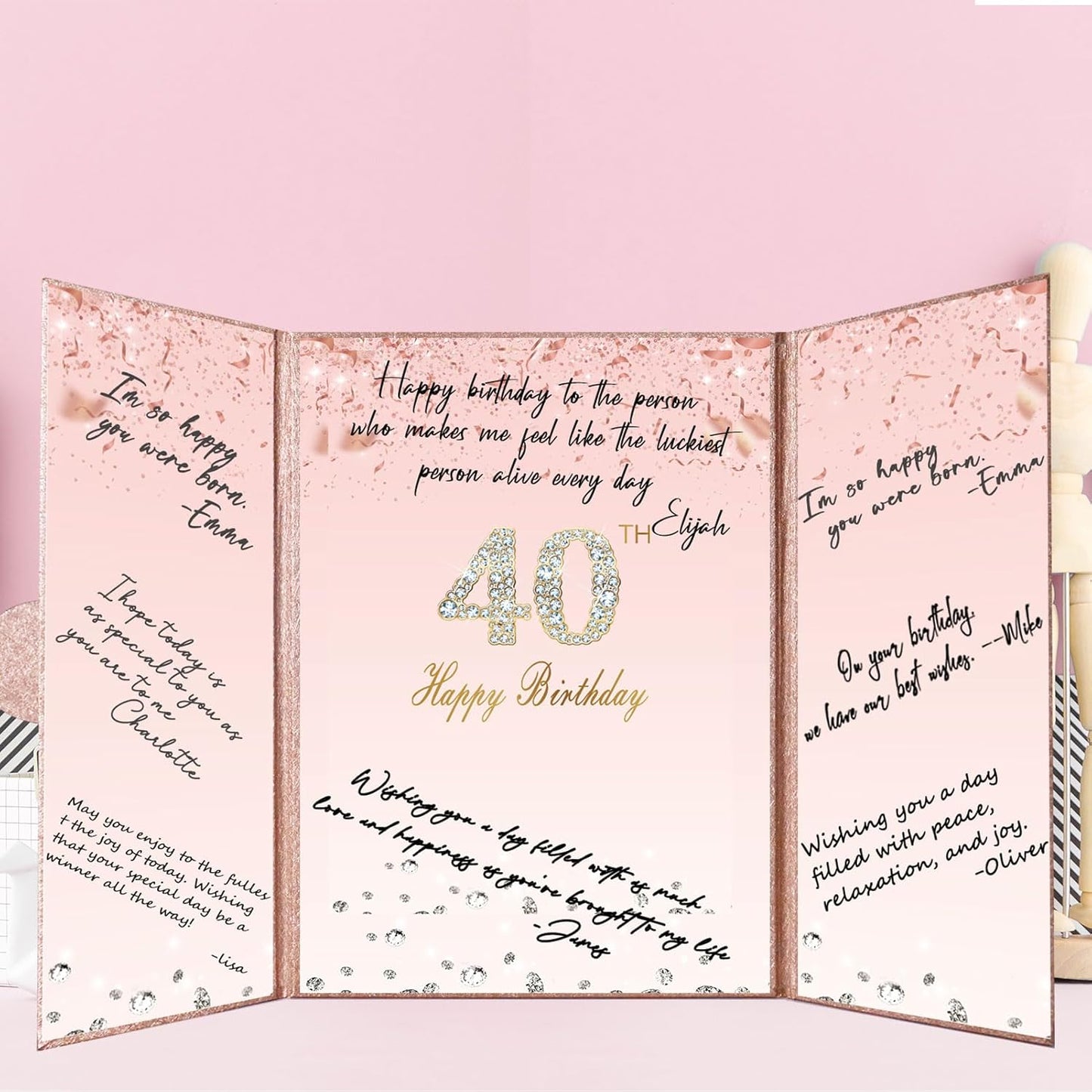 Crenics Rose Gold 70th Birthday Decorations, Creative 70th Birthday Guest Sign in Book Alternative, Large 70th Birthday Signature Book 12" x 18", Great 70 Years Old Birthday Gifts for Women - PuriLite