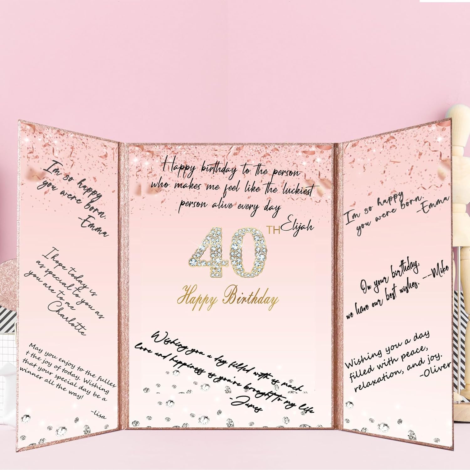 Crenics Rose Gold 70th Birthday Decorations, Creative 70th Birthday Guest Sign in Book Alternative, Large 70th Birthday Signature Book 12" x 18", Great 70 Years Old Birthday Gifts for Women - PuriLite