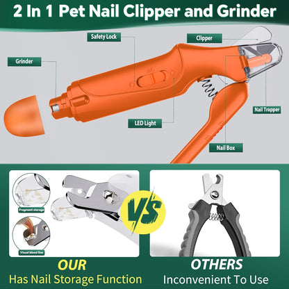 CATPICK 2-in-1 Cat Nail Clippers & Dog Nail Clippers Trimmers for Large Medium Small Dogs Cats Claw Trimmer Quick Sensor and Safety Guard USB Rechargeable with 2 LED Lights Dogs Nail Trimmer