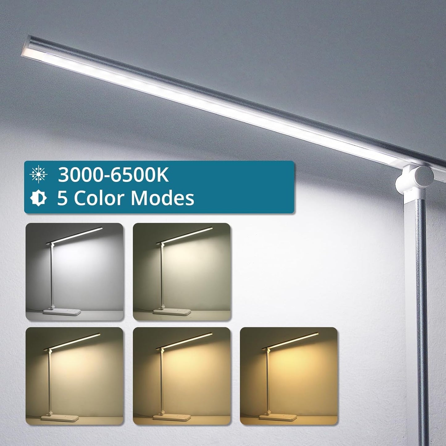 Semlos LED Desk Lamp for Home Office, Eye-Caring Table Light, 25 Lighting Modes, 45 Min Auto Timer, Touch Control, Dimmable, White