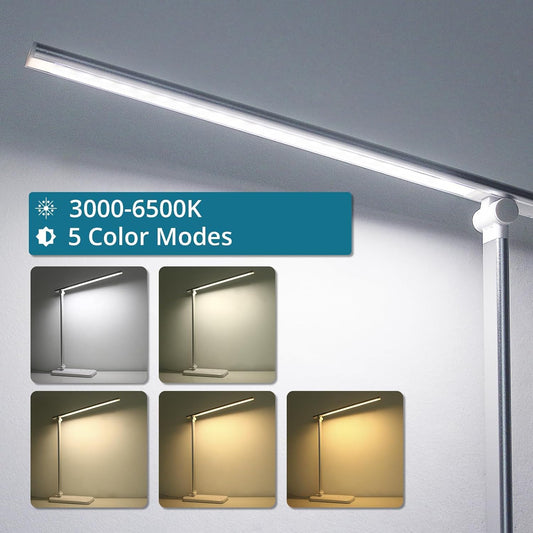 Semlos LED Desk Lamp for Home Office, Eye-Caring Table Light, 25 Lighting Modes, 45 Min Auto Timer, Touch Control, Dimmable, White - PuriLite
