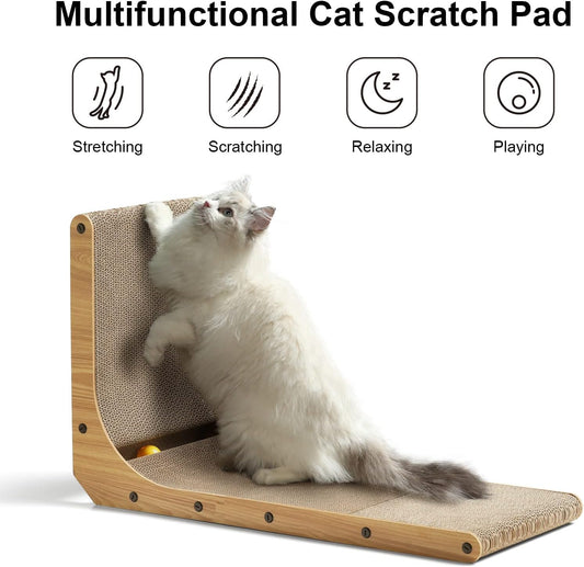 FUKUMARU Cat Scratcher, 26.8 Inch L Shaped Cat Scratch Pad for Indoor Cats | Vertical Cat Scratching Board with Ball Cat Toy, Cardboard Cat Scratcher for Wall Sofa Couch, Kitten Scratching Post, Large
