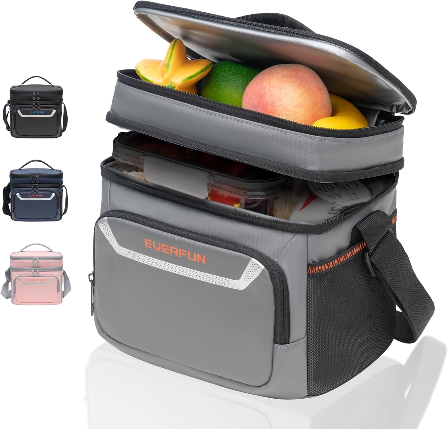 EVERFUN Cooler Bag Insulated Beach Cooler Lunch Bag Box for Men Women Dual Compartments Collapsible Waterproof Leak-Proof for Travel Work Picnic