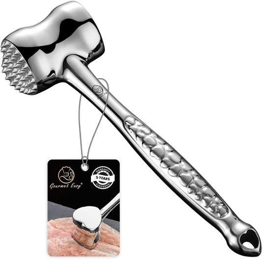Stainless Steel Meat Tenderizer Tool, Premium Meat Mallet with Non-Slip Grip, Dual-Sided with Heart Shape Design for Tenderizing Steak, Poultry & Chicken Cutlet, Dishwasher Safe, Lifetime Replacement