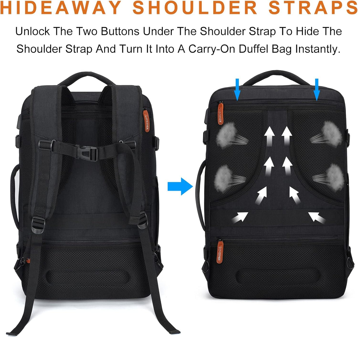 Lumesner Carry on Backpack, Extra Large 40L Flight Approved Travel Backpack for Men & Women