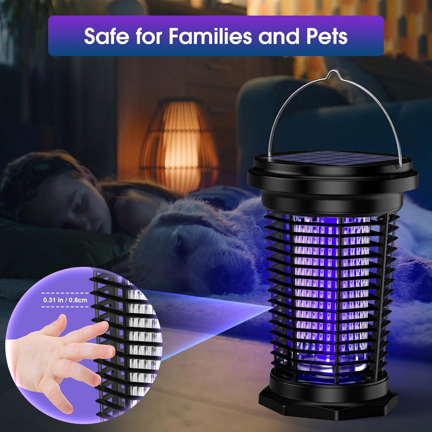 PALONE Solar Bug Zapper with 5.5W Solar Panel Charging, USB Charging Bug Zapper Light for Outdoor and Indoor