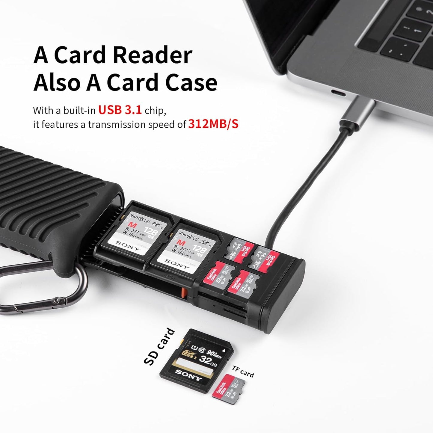 PGYTECH Createmate CFexpress Type B Card Reader 12 in 1 Card Case USB3.2 Gen 2 10Gbps SD Card Reader for Photographers (Black, CFexpress-A)