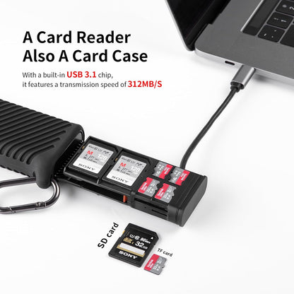 PGYTECH Createmate CFexpress Type B Card Reader 12 in 1 Card Case USB3.2 Gen 2 10Gbps SD Card Reader for Photographers (Black, CFexpress-A)