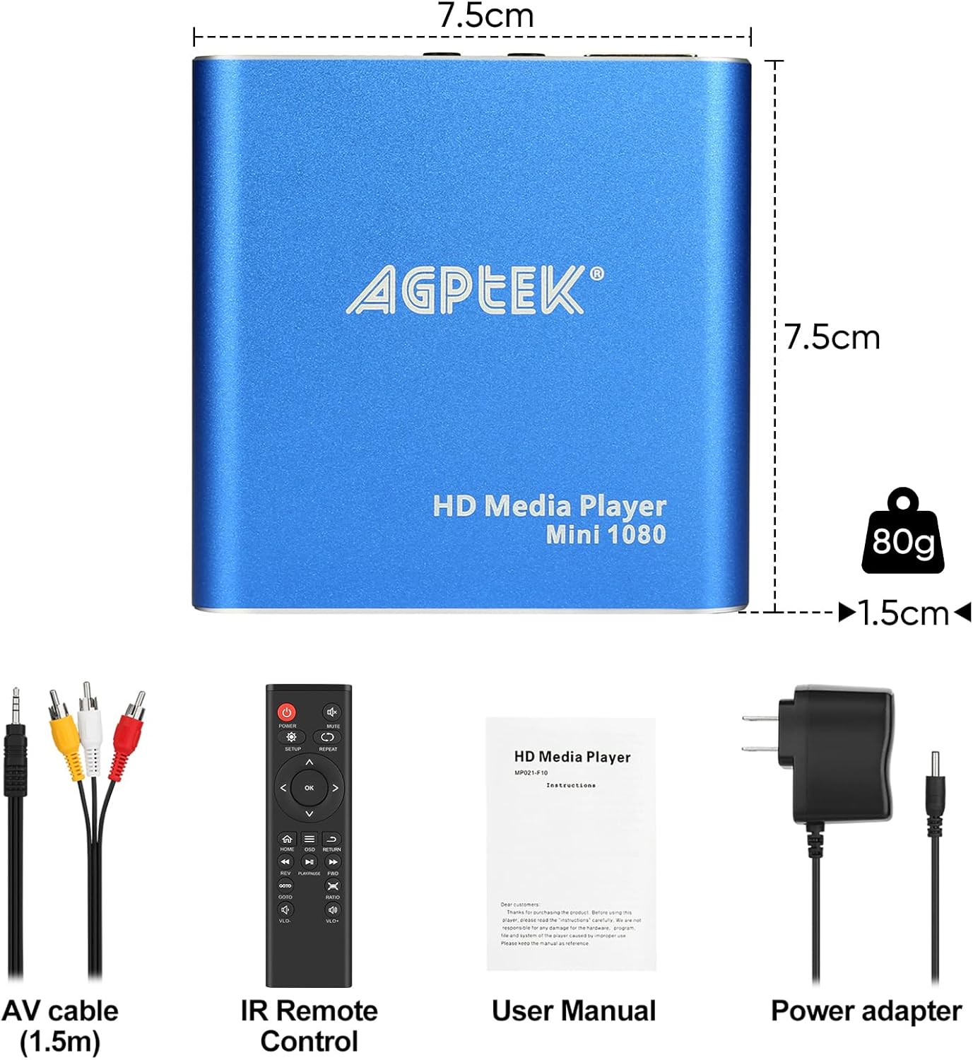 HDMI Media Player, Blue Mini 1080p Full-HD Ultra Digital Media Player for -MKV/RM- HDD USB Drives and SD Cards