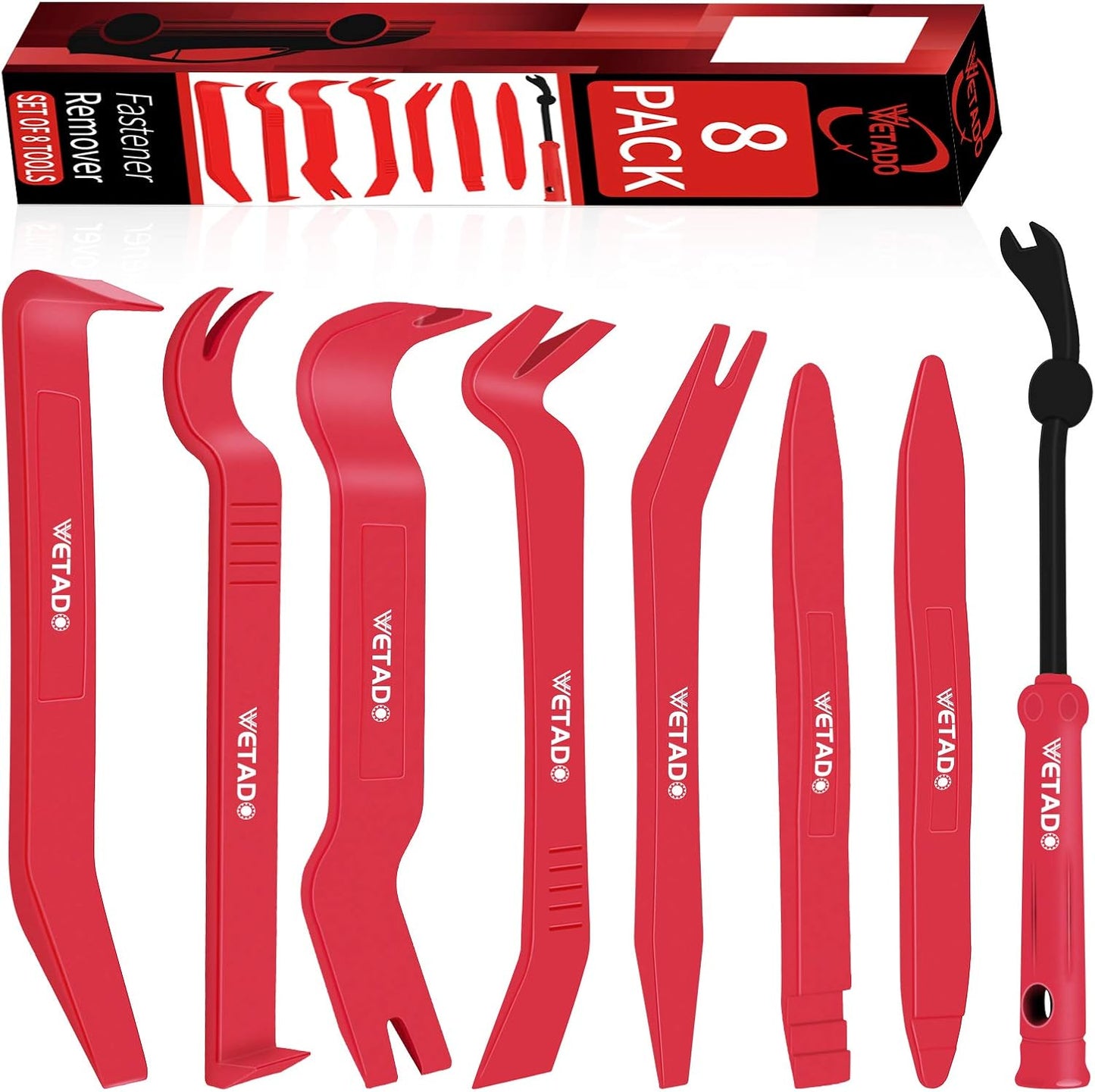 Wetado Trim Removal Tool, Car Upholstery Repair Kit, Car Door Audio Panel Trim Removal Set, Fastener Terminal Remover Tool Set Clips Pry Kit Auto Clip Pliers (8PCS Red)