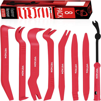 Wetado Trim Removal Tool, Car Upholstery Repair Kit, Car Door Audio Panel Trim Removal Set, Fastener Terminal Remover Tool Set Clips Pry Kit Auto Clip Pliers (8PCS Red)