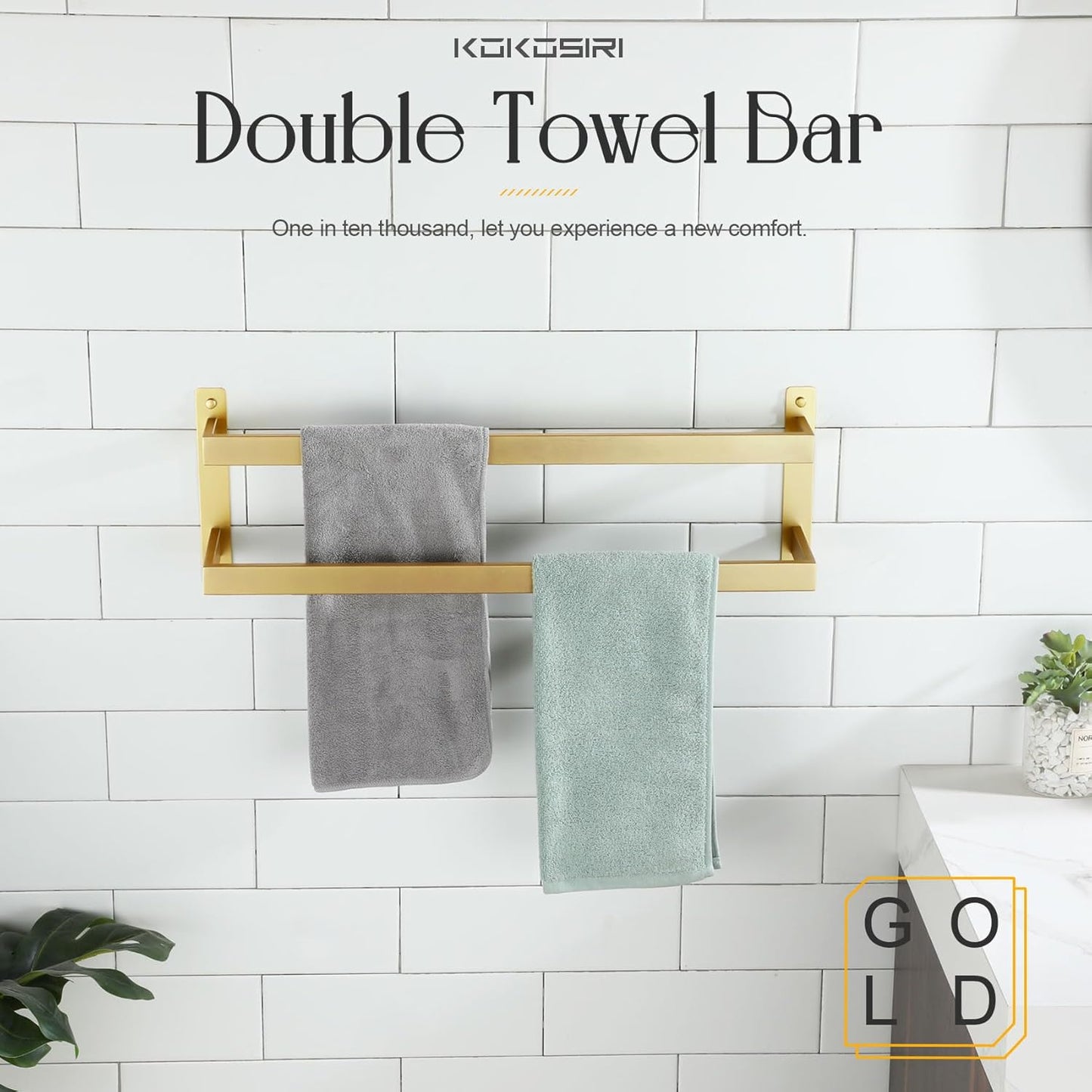 KOKOSIRI Towel Bars Black Bath Towel Holders 20 Inches Bathroom 2-Tiers Ladder Towel Rails Wall Mounted Towels Shelves Rack Stainless Steel, B5008BK-L20